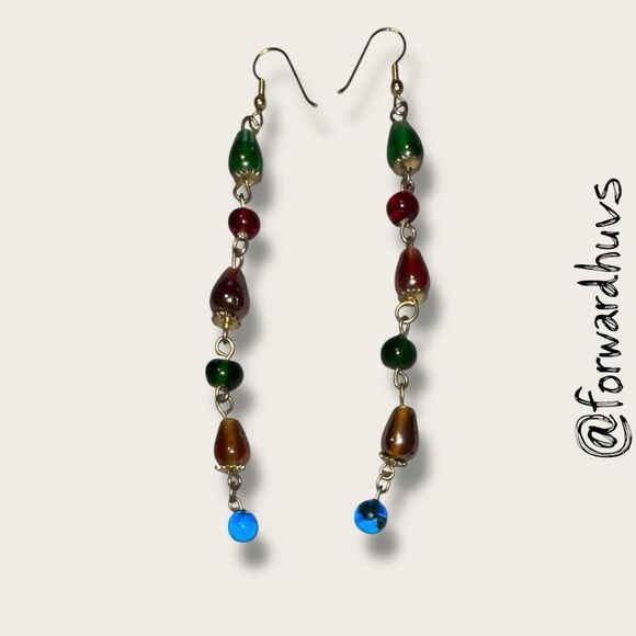 Handmade Long Glass Bead Earrings – Irregular Shape, Artisan Dangle, Boho Style - Picture 4 of 9